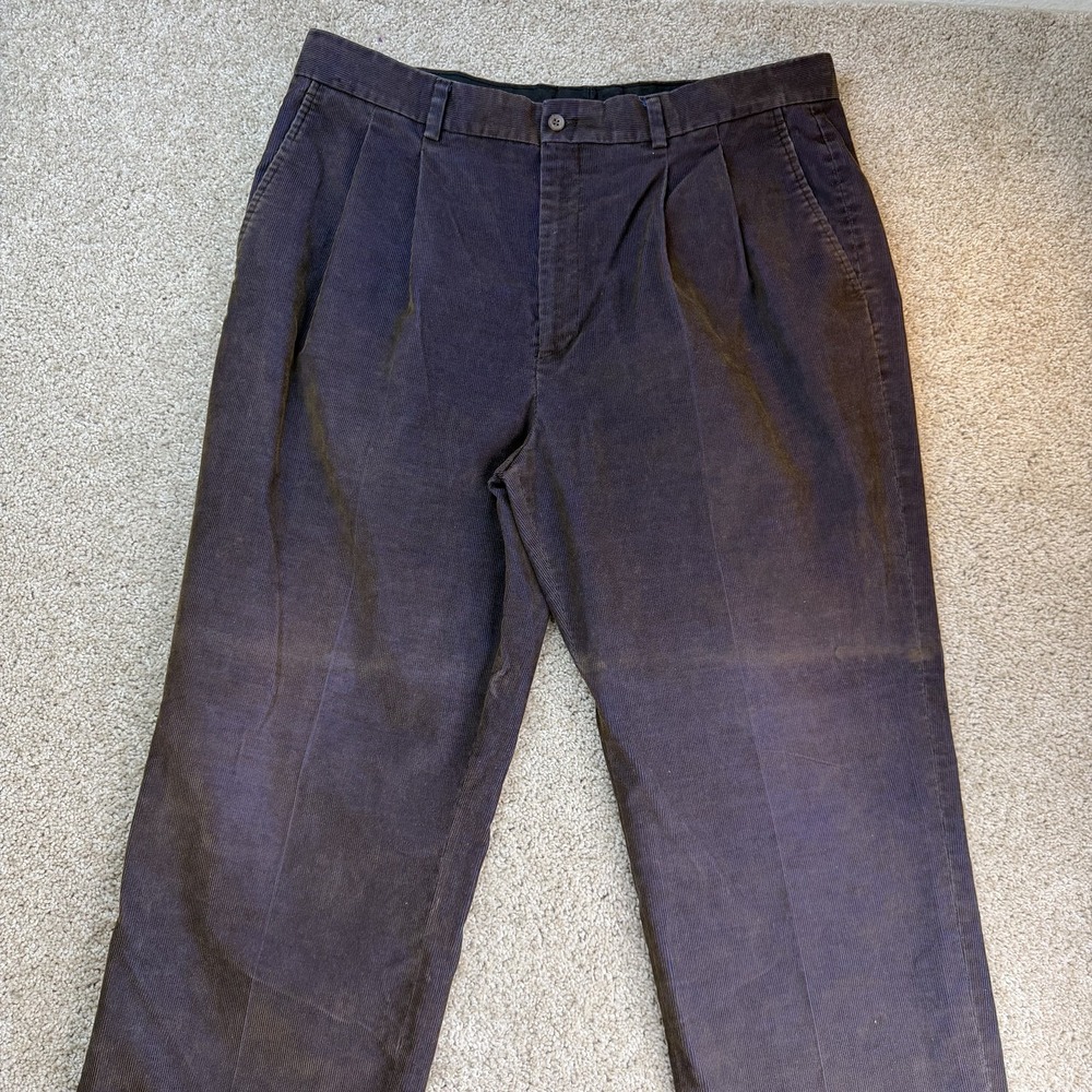 Claiborne Pants Mens 38x29 Brown Corduroy Pleated Chino Relaxed Straight Leg